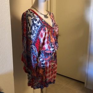 Red paisley bohemian style one piece romper